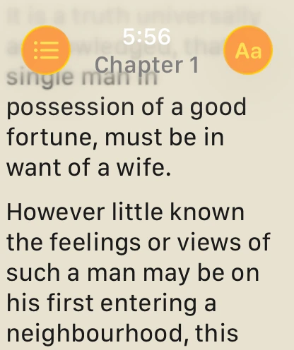 Apple Watch showing book text in a paper-coloured theme.